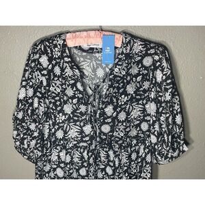 Cupshe Swim Cover up Size M Black White Floral Dress Puff Sleeve V Neck Tied C1